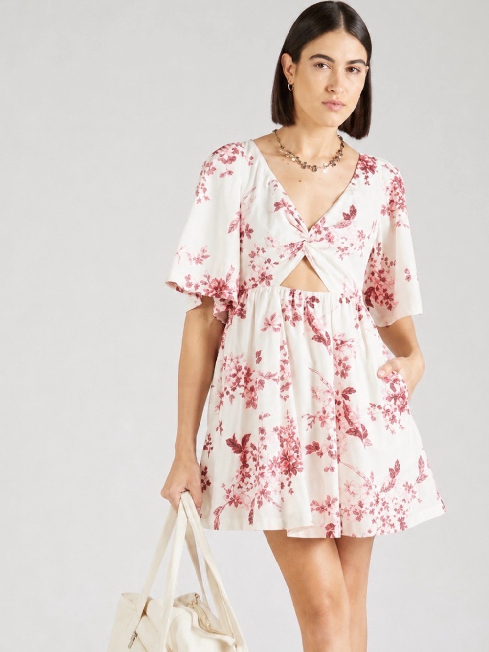 Abercrombie & Fitch Floral Poplin Mini Dress with Front Cut Out Detail Sz XXS